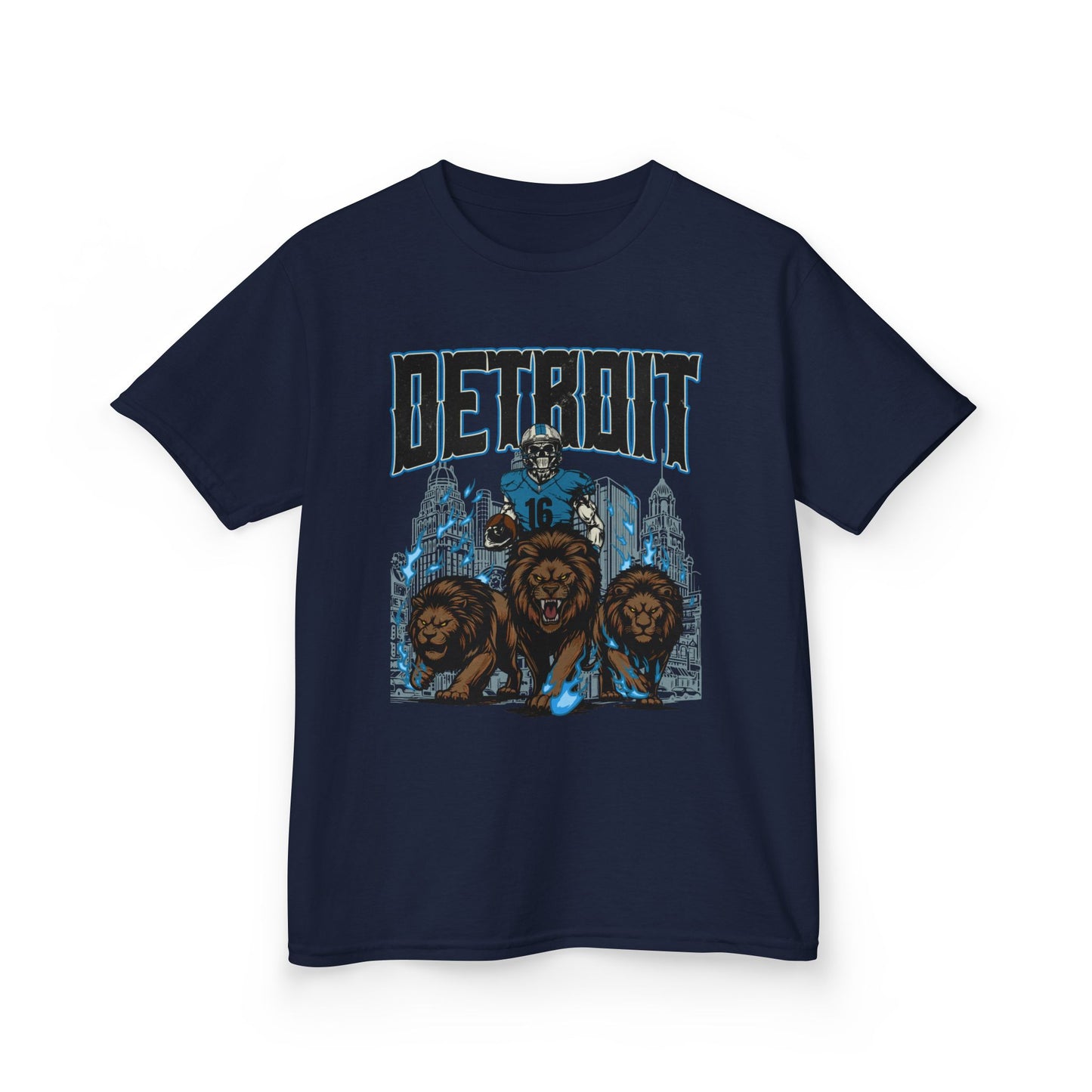 DETROIT FOOTBALL Kids Heavy Cotton Tee, NFL Fan Tee, Football Team Youth Shirt, Skeleton Tshirt, Sports Gift, Lions