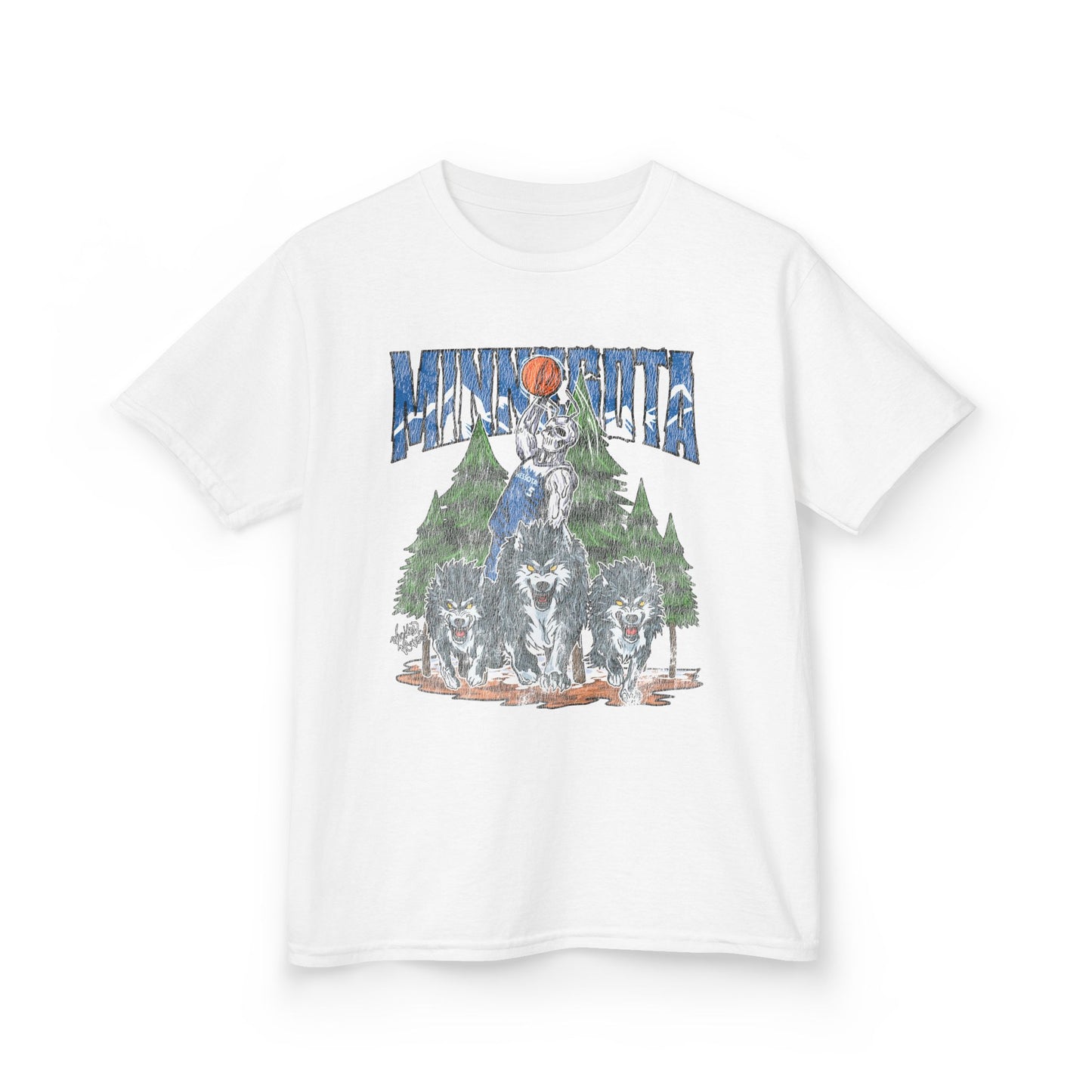 MINNESOTA Basketball Kids Heavy Cotton Tee, NBA Fan Tee, TIMBERWOLVES Basketball Team Shirt, Skeleton Tshirt, Sports Gift, Wicked Weaves