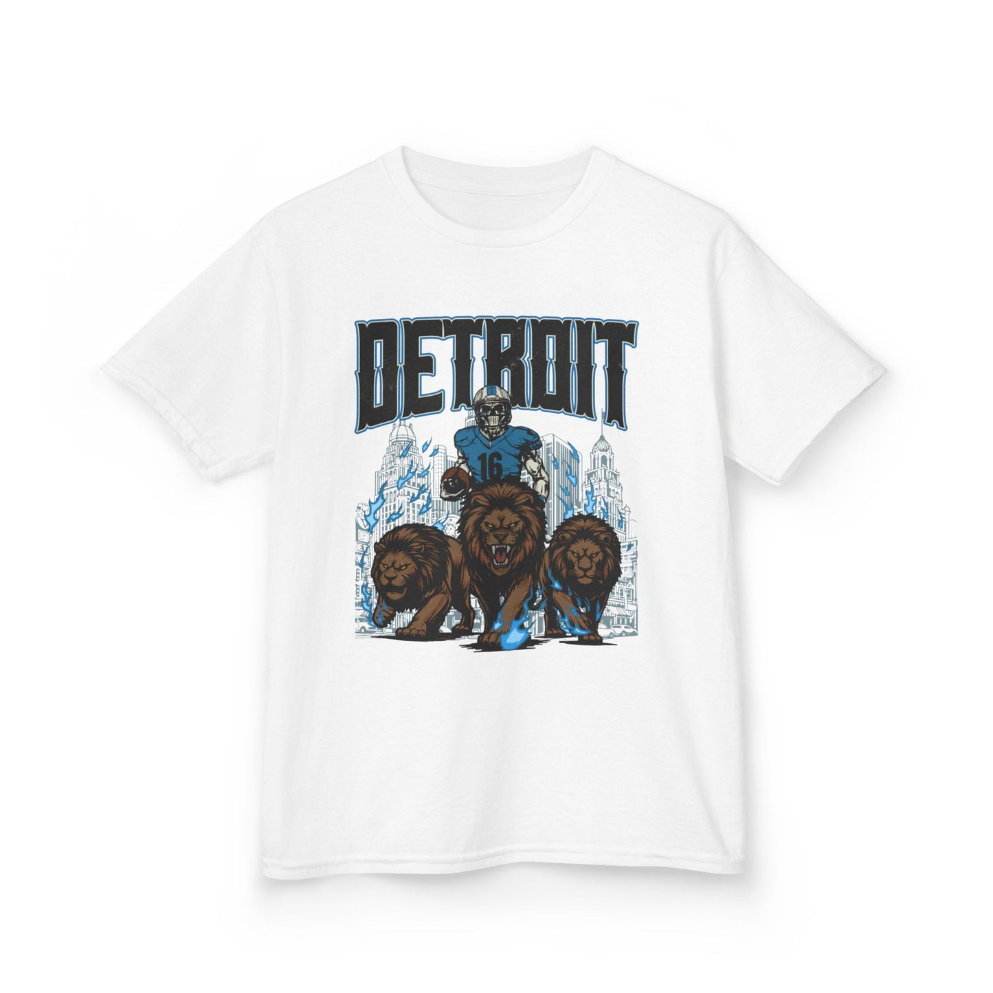 DETROIT FOOTBALL Kids Heavy Cotton Tee, NFL Fan Tee, Football Team Youth Shirt, Skeleton Tshirt, Sports Gift, Lions