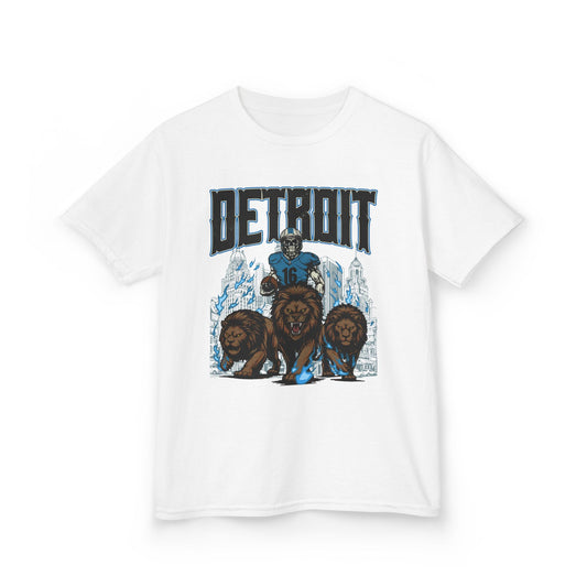 DETROIT FOOTBALL Kids Heavy Cotton Tee, NFL Fan Tee, Football Team Youth Shirt, Skeleton Tshirt, Sports Gift, Lions