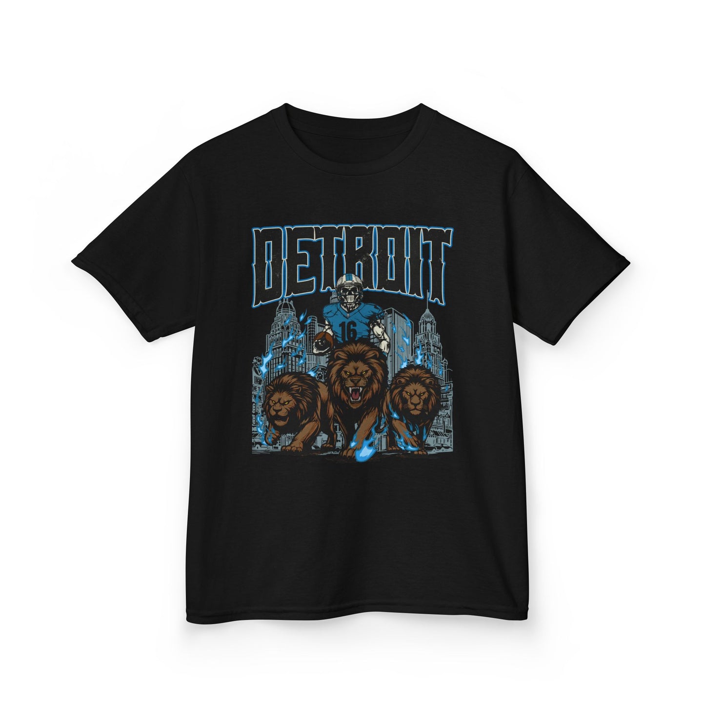 DETROIT FOOTBALL Kids Heavy Cotton Tee, NFL Fan Tee, Football Team Youth Shirt, Skeleton Tshirt, Sports Gift, Lions