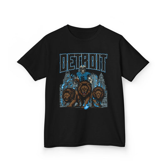 DETROIT FOOTBALL Kids Heavy Cotton Tee, NFL Fan Tee, Football Team Youth Shirt, Skeleton Tshirt, Sports Gift, Lions